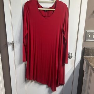 KAREN KANE- red long sleeve tunic asymmetrical. Size XL